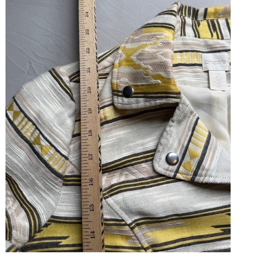 Chico's Aztec Jacquard Zip Jacket Size 2 Yellow Tribal Southwestern Lined Large - Picture 8 of 11